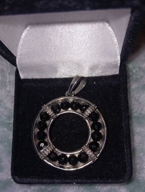 Australian Black Tourmaline 6.30 ctw Circle Pendant without Chain in Stainless
